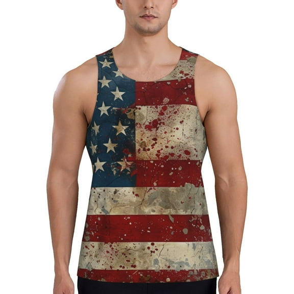 KLL American Flag1 Print Men's Muscle Gym Workout Stringer Tank Tops Bodybuilding Fitness T-Shirts Tank Tops Men-XX-Large