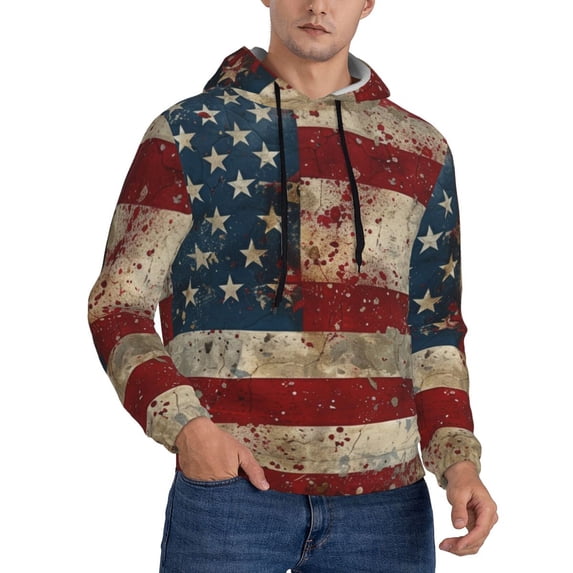 KLL American Flag1 Print Mens Hoodie Long Sleeve Casual Pullover Hooded Sweatshirt Fashion Drawstring Hoodies with Pocket-Large