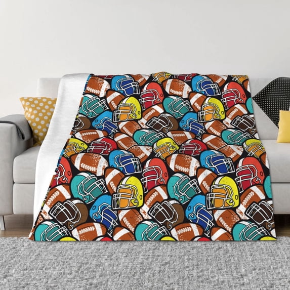 KLL American Football Print Fleece Throw Blanket, Horizontal Fleece Bedding Cute Soft Blankets Comfy Fleece Flannel Plush Home Decor for Couch & Bed -