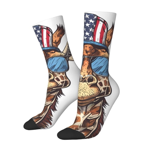 KLL American Giraffe Style Print Cool Socks Men's Women's Crew Socks Funny Crazy Novelty Stockings