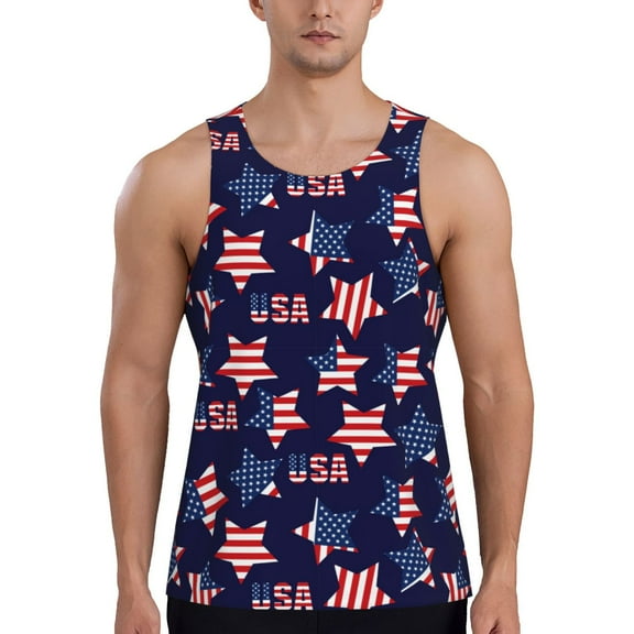 KLL American Stars Print Men's Muscle Gym Workout Stringer Tank Tops Bodybuilding Fitness T-Shirts Tank Tops Men-4X-Large