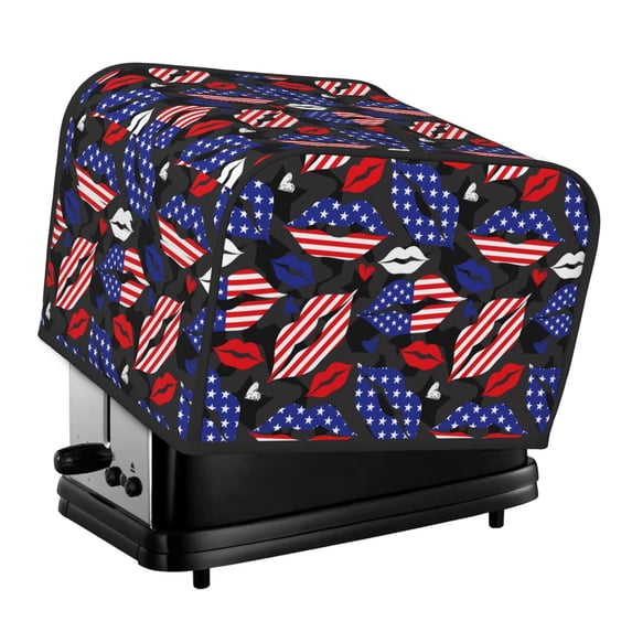 KLL American With Lips Print 4 Slice Toaster Dust Covers Kitchen Small Appliance Cover with 2 Pockets,Can hold Jam Spreader Knife & Toaster Tongs (12.4 x 10.6 x 8.2)