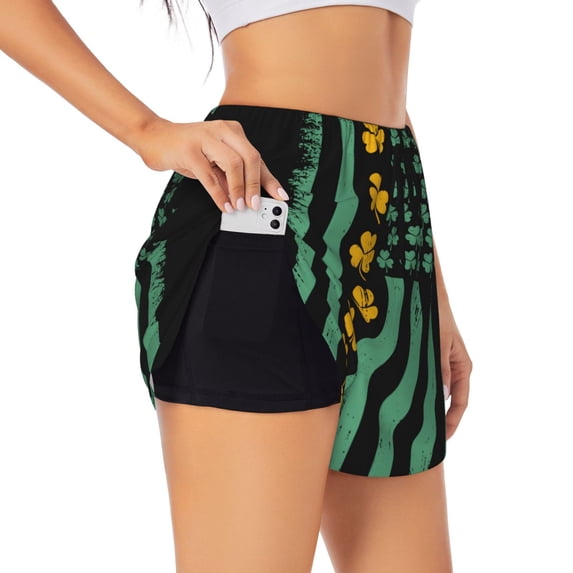 KLL American doctor Pattern Shorts Women,Athletic Shorts High Waisted Running Shorts Pocket Sporty Short Gym Elastic Workout Shorts-Large