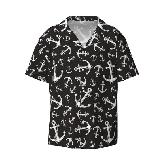 KLL Anchor Print Men's Shirt Short Sleeve Button Down Summer Cuba Beach Shirts- 3X-Large