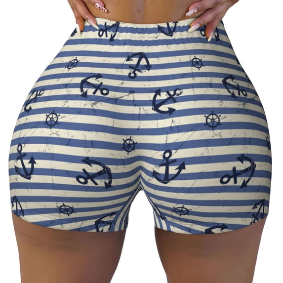 KLL Anchors And Steering Wheel Pattern Workout Shorts for Women Scrunch Short Gym Yoga Running Sport Active Exercise Fitness Shorts
