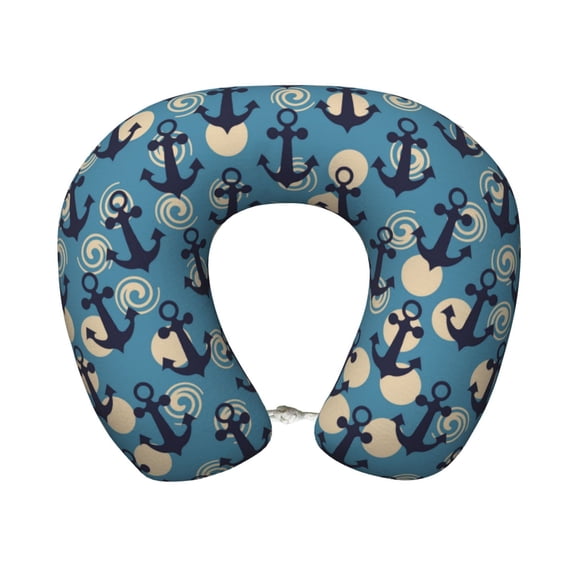 KLL Anchors Pattern Memory Foam Cervical Neck Pillow Versatile U-Shaped Pillows for Home/Office/Camping/Travelling/Soft Washable Cover