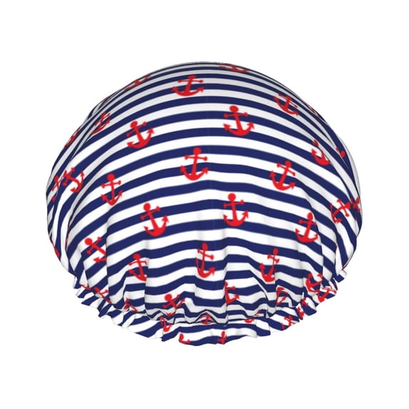KLL Anchors Pattern Shower Cap & Bath Cap for Women,Reversible Oversized Waterproof Shower Caps for all Hair Lengths,Elastic Reusable Bathing Hair Cap