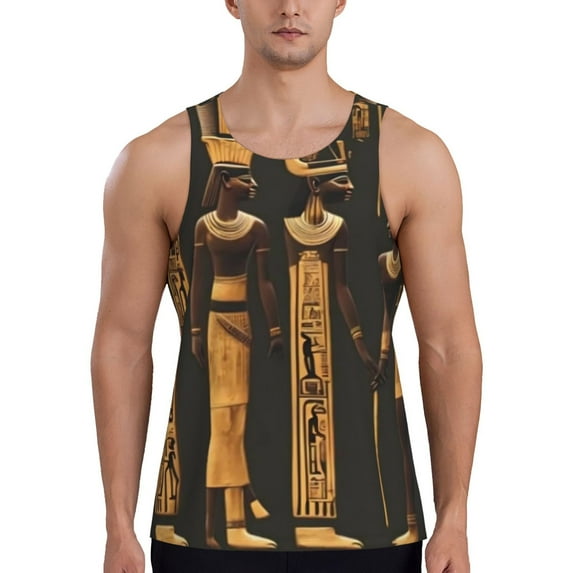 KLL Ancient Egyptian Hieroglyph Print Men's Muscle Gym Workout Stringer Tank Tops Bodybuilding Fitness T-Shirts Tank Tops Men-4X-Large