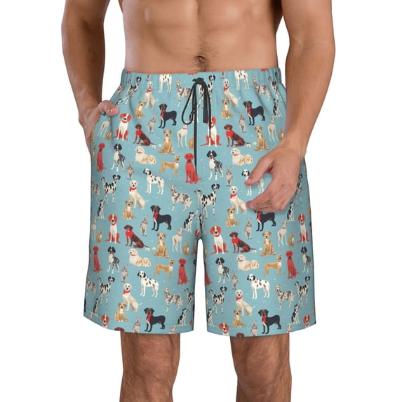 KLL Animal Dog Men's Casual Summer Beach Shorts Hawaiian Shorts with Pockets-Medium