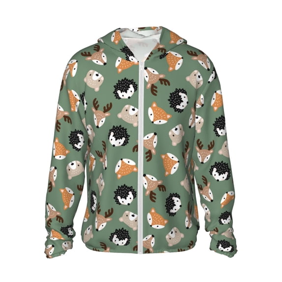 KLL Animal Heads Print Men's Women’s UPF 50+ Sun Protection Outdoor Hoodie Jacket Long Sleeve Fishing Hiking Performance Shirt- 3X-Large