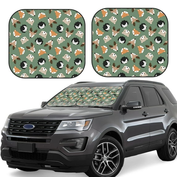 KLL Animal Heads Windshield Sun Shade 2-Piece Foldable Car Front Window Sunshade for Most Sedans SUV Truck- Medium
