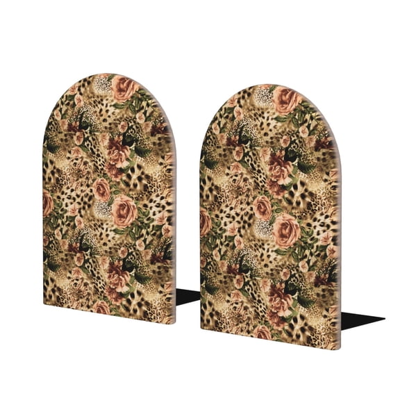 KLL Animal Leopard Print Wood Book Ends for Shelves,1 Pair Wood Bookends Book Holder Stand Decorative, Book Stoppers for Heavy Duty Books CD File Video Games