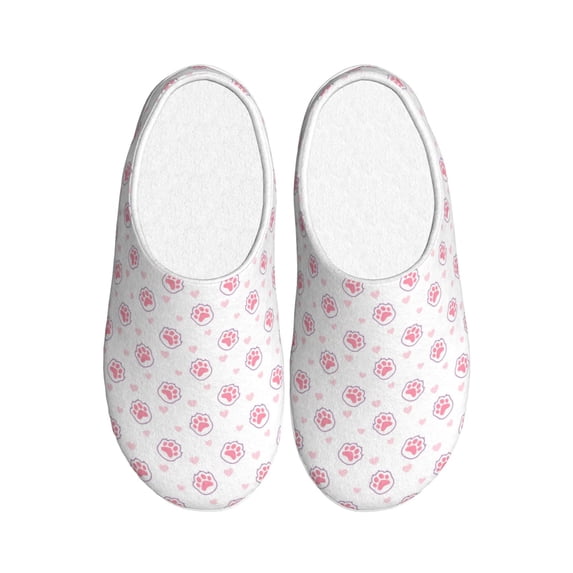 KLL Animal Pink Color Paw Pattern Adult Unisex Cozy Slippers,Fuzzy Slip-on Slippers TPR Sole Slippers Comfort Plush Home Footwear for Indoor & Outdoor-46/47
