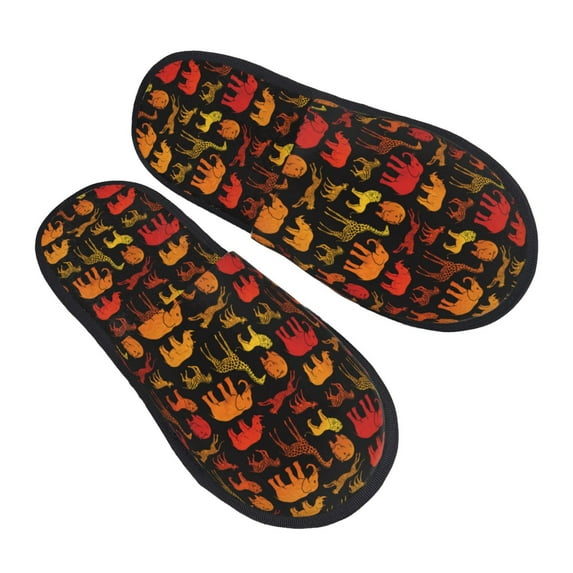 KLL Animal Slippers for Women Men House Slip on Indoor Outdoor Bedroom Furry Fleece Lined Ladies Comfy Anti-Skid Rubber Hard Sole-Medium