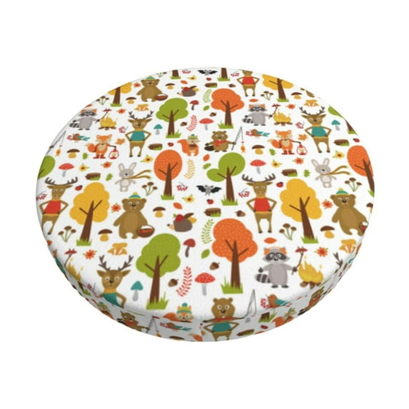 KLL Animals Forest Round Bar Chair Cushion Cover 14 inch ,Bar Stool Protector with Elastic, Soft Washable