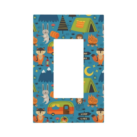 KLL Animals In Camping Pattern Electrical Outlet Covers, 3" x 5" 1 Pack Electric Receptacle Plug Covers for Decorator Receptacle Outlet & Switch-Style U