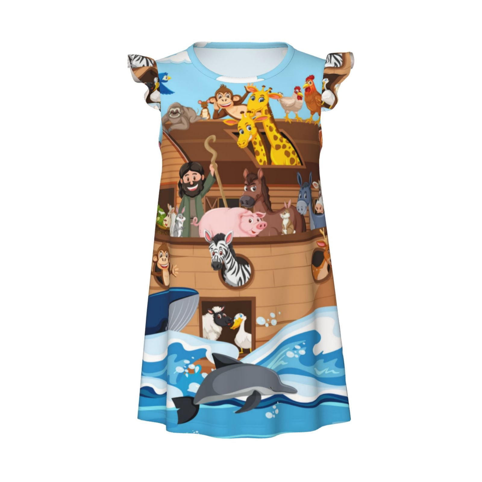 KLL Animals on Noah's Ark Floating Print Girls Nightgowns Pajamas for ...