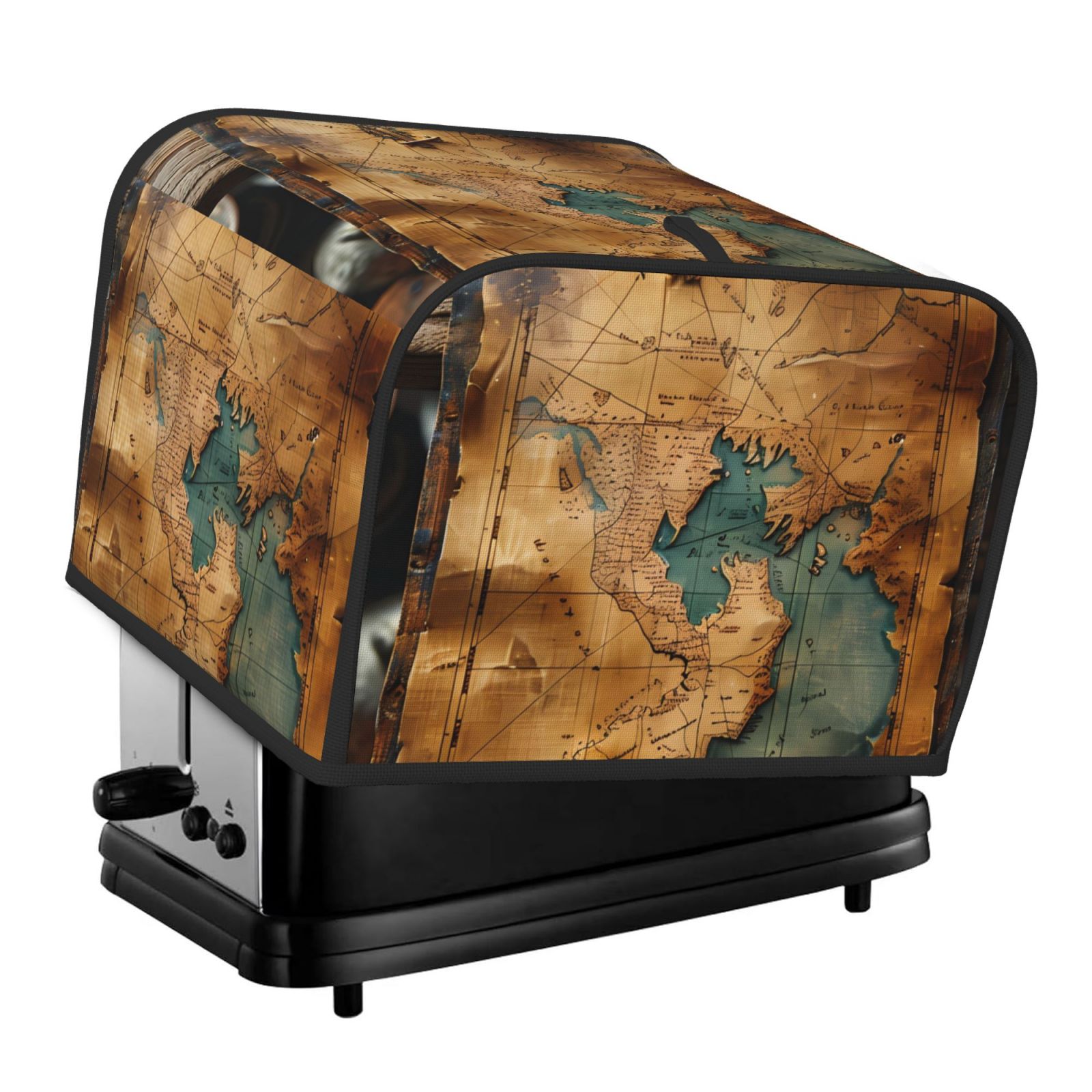 KLL Antique Map Adventure Scene Print 4 Slice Toaster Dust Covers ...