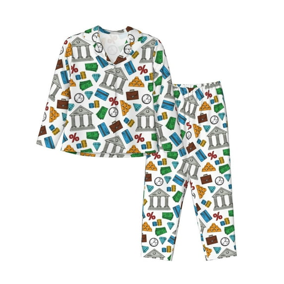 KLL Art Of Livings Print Women's Long Sleeve Pajamas with Pants Sleepwear Loungewear 2 Set-XX-Large