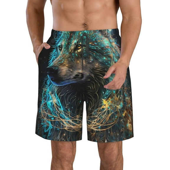 KLL Artistic Light Dot Wolf、 Men's Casual Summer Beach Shorts Hawaiian Shorts with Pockets-Medium