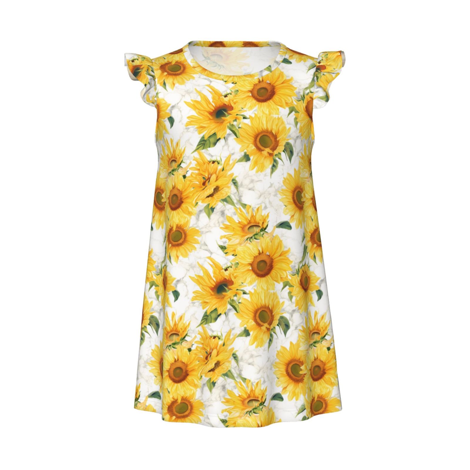 KLL Artistic Marble Pattern Sunflower Print Girls Nightgowns Pajamas