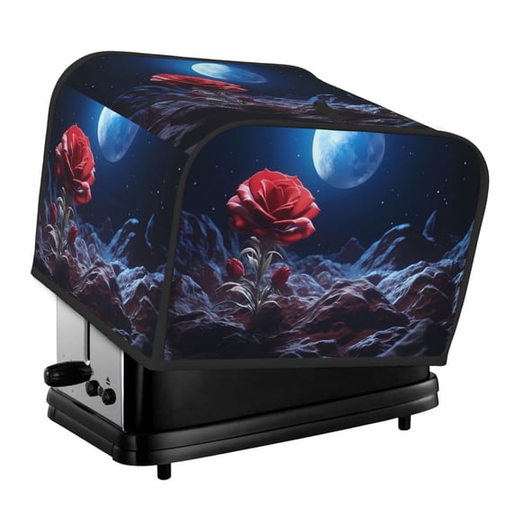 KLL Artistic Moon Rose Print 4 Slice Toaster Dust Covers Kitchen Small Appliance Cover with 2 Pockets,Can hold Jam Spreader Knife & Toaster Tongs (12.4 x 10.6 x 8.2)