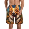 thumbnail image 1 of KLL Artistic Sunflower Corgi Men's Casual Summer Beach Shorts Hawaiian Shorts with Pockets-Medium, 1 of 5