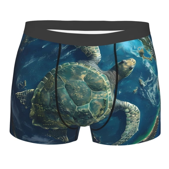 KLL Artistic Turtle Earth Men's Cotton Boxer Briefs Underwear-Large