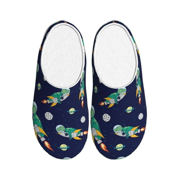 KLL Astronaut Dinosaur Pattern Adult Unisex Cozy Slippers,Fuzzy Slip-on Slippers TPR Sole Slippers Comfort Plush Home Footwear for Indoor & Outdoor-35/36
