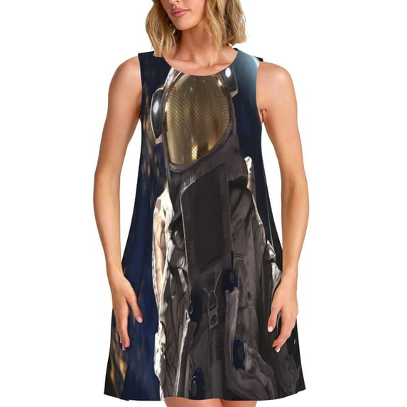 KLL Astronaut Pattern Womens Summer Dresses 2025,Loose Round Neck Sleeveless Sundresses Tank Dresses with Pockets