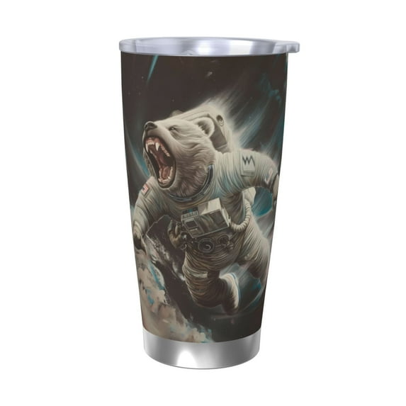 KLL Astronaut Polar Bear Roar Print 40oz Stainless Steel Insulated Car Cup with Spillproof Lid - Keep Your Drink Hot or Cold on the Go-Without Straw