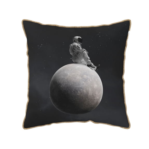 KLL Astronaut Sitting On Mercury Planet Decorative Throw Pillow Covers Velvet Soft for Couch Sofa Bedroom Living Room Outdoor (No pillow core)- 18"x18"