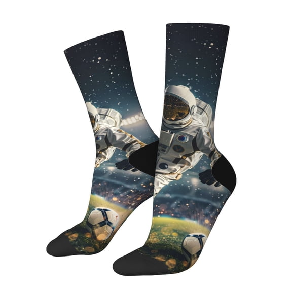 KLL Astronaut Soccer Field Print Cool Socks Men's Women's Crew Socks Funny Crazy Novelty Stockings