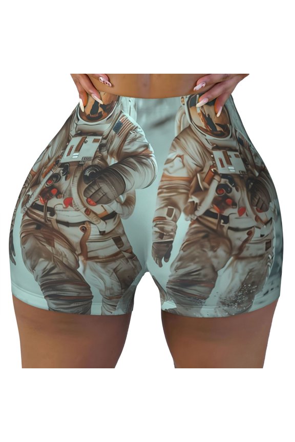 Astronauts On Lunar Mission Pattern Workout Shorts for Women Scrunch Short Gym Yoga Running Sport Active Exercise Fitness Shorts