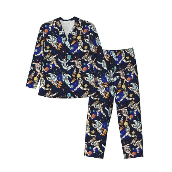 KLL Astronauts in sport Sleepwear Mens Flannel Pajamas,Long Cotton Pj Set