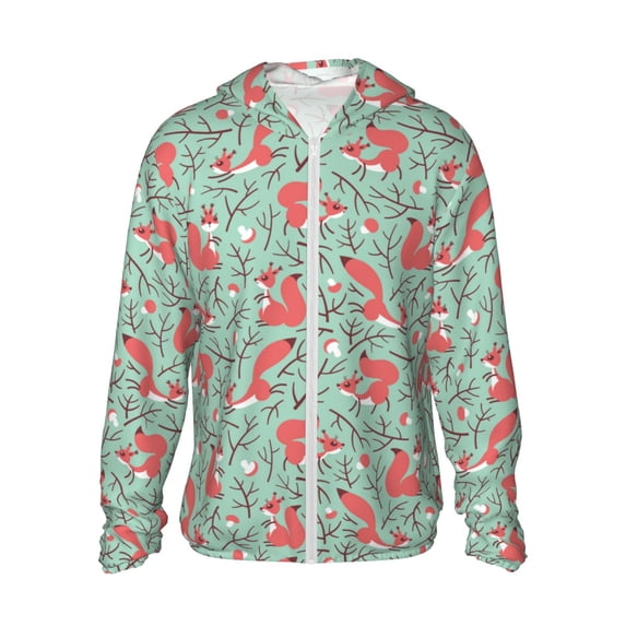 KLL Autumn Branches Fox and Mushrooms Print Men's Women’s UPF 50+ Sun Protection Outdoor Hoodie Jacket Long Sleeve Fishing Hiking Performance Shirt- Medium