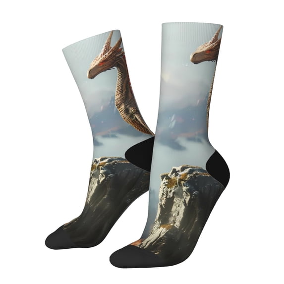 KLL Autumn Dragon Mountain View Print Cool Socks Men's Women's Crew Socks Funny Crazy Novelty Stockings