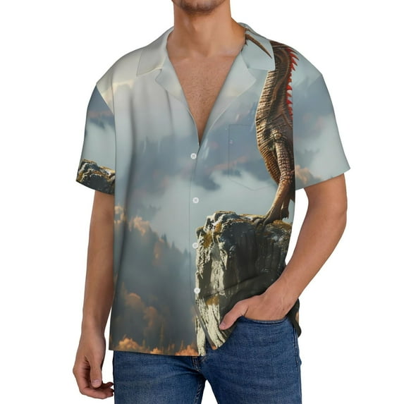 KLL Autumn Dragon Mountain View Print Men's Shirt Short Sleeve Button Down Summer Cuba Beach Shirts- 4X-Large