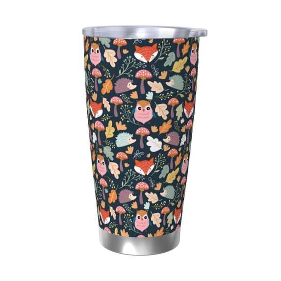 KLL Autumn Fox Owl Print 40oz Stainless Steel Insulated Car Cup with Spillproof Lid - Keep Your Drink Hot or Cold on the Go-Without Straw