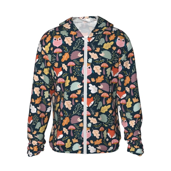 KLL Autumn Forest Print Men's Women’s UPF 50+ Sun Protection Outdoor Hoodie Jacket Long Sleeve Fishing Hiking Performance Shirt-Medium