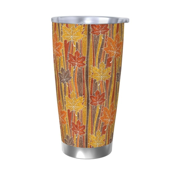 KLL Autumn Maple Leaf Stripes Print 40oz Stainless Steel Insulated Car Cup with Spillproof Lid - Keep Your Drink Hot or Cold on the Go-Without Straw