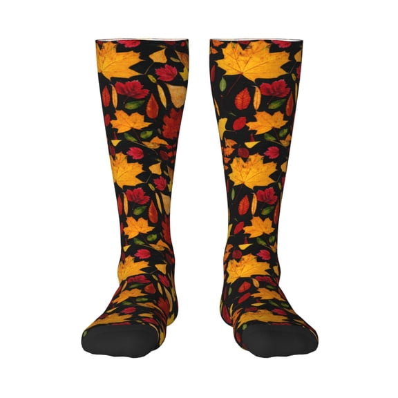 KLL Autumn Maple Leaves A Print Cool Socks Men's Women's Crew Socks Funny Crazy Novelty Stockings