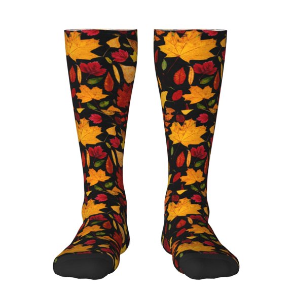 KLL Autumn Maple Leaves A Print Cool Socks Men's Women's Crew Socks Funny Crazy Novelty Stockings