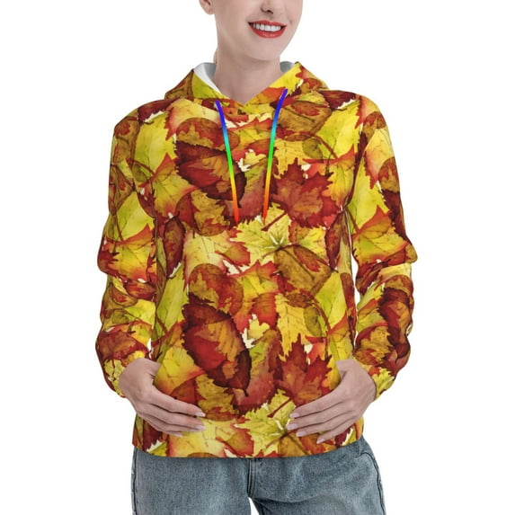 KLL Autumn Mosaic Maple Leaves for Womens Pullover Hoodie with Pocket Hooded Long Sleeve Shirts Sweatshirt for Women-Medium