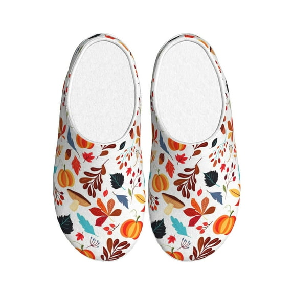 KLL Autumn Pumpkins Fall Leaves Pattern Adult Unisex Cozy Slippers,Fuzzy Slip-on Slippers TPR Sole Slippers Comfort Plush Home Footwear for Indoor & Outdoor-46/47