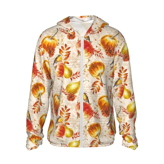 KLL Autumn With Birds Print Men's Women’s UPF 50+ Sun Protection Outdoor Hoodie Jacket Long Sleeve Fishing Hiking Performance Shirt- Large