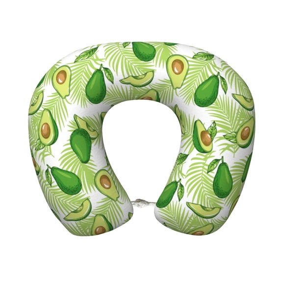 KLL Avocado And Tropical Palm Leaves Pattern Memory Foam Cervical Neck Pillow Versatile U-Shaped Pillows for Home/Office/Camping/Travelling/Soft Washable Cover