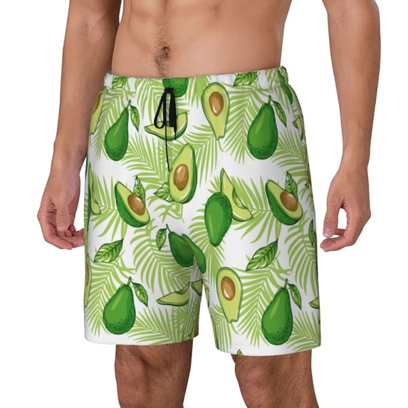KLL Avocado And Tropical Palm Leaves for Mens Swim Trunks Quick Dry Swim Shorts with Built-in Compression Liner Funny Swimwear Bathing Suits-X-Large