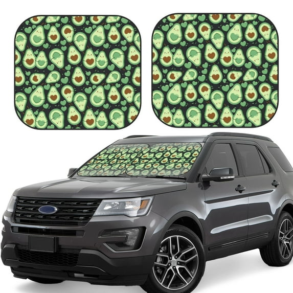 KLL Avocado Heart Windshield Sun Shade 2-Piece Foldable Car Front Window Sunshade for Most Sedans SUV Truck- Small