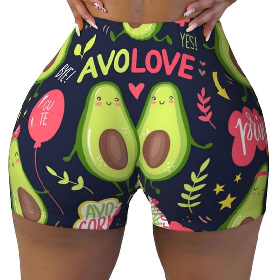 KLL Avocado Love Pattern Workout Shorts for Women Scrunch Short Gym Yoga Running Sport Active Exercise Fitness Shorts